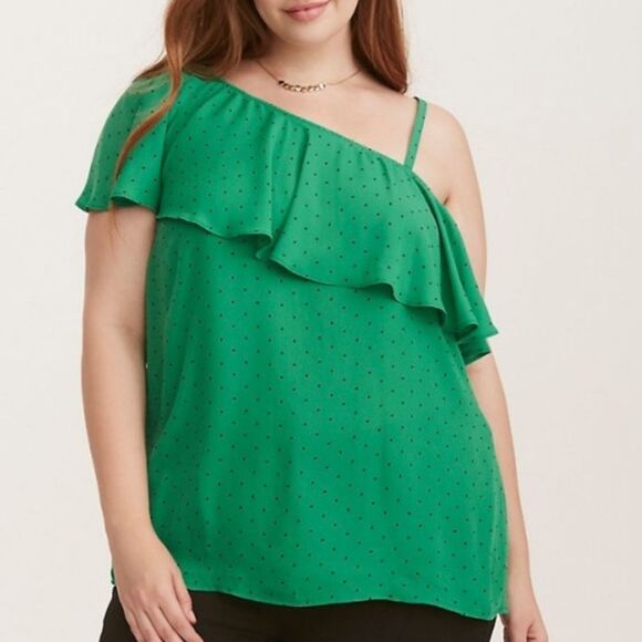 Torrid Polka Dot Georgette One Shoulder Top Size 1 - Picture 1 of 10